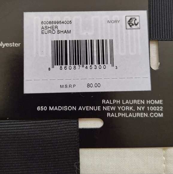 Ralph Lauren One (1) ASHER Euro Sham Ivory off white 26 x 26 Quilted Cotton - Picture 7 of 8